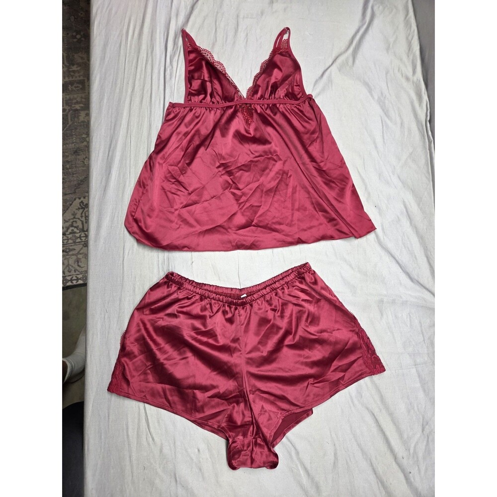 Zexxxy Womens Satin Pajama Set 2pc Cami Shorts Lingerie Sleepwear Red Medium EUC
